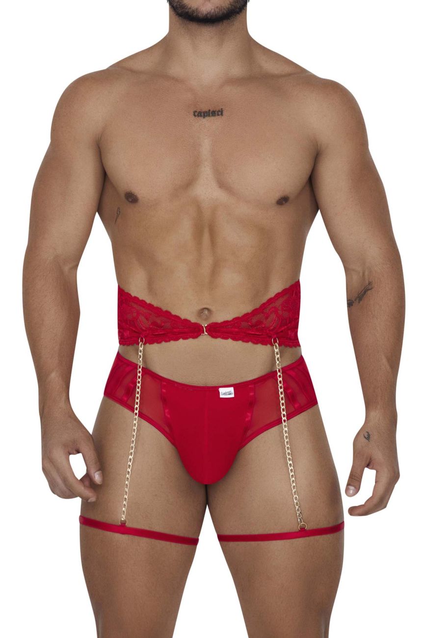 CandyMan Men's Underwear 99703X Garter Briefs Two Piece Set Color Red