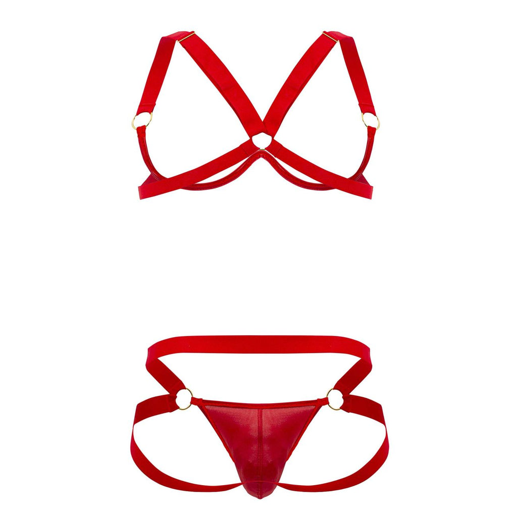 CandyMan Men's Underwear 99731 Harness-Bra Two Piece Set Color Red