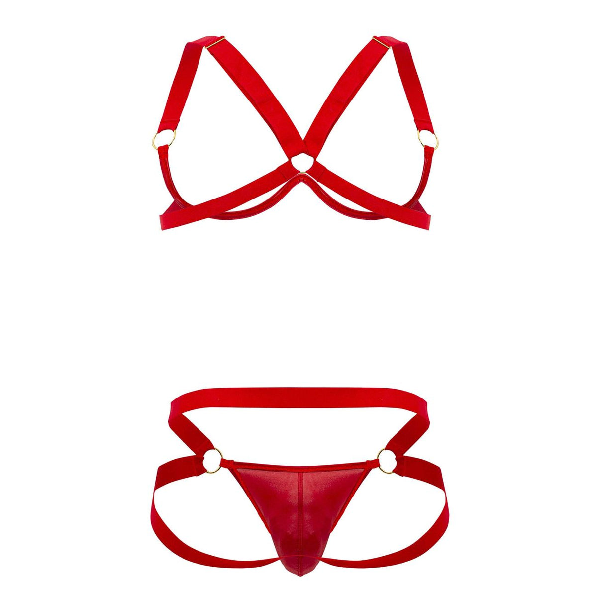 CandyMan Men's Underwear 99731 Harness-Bra Two Piece Set Color Red