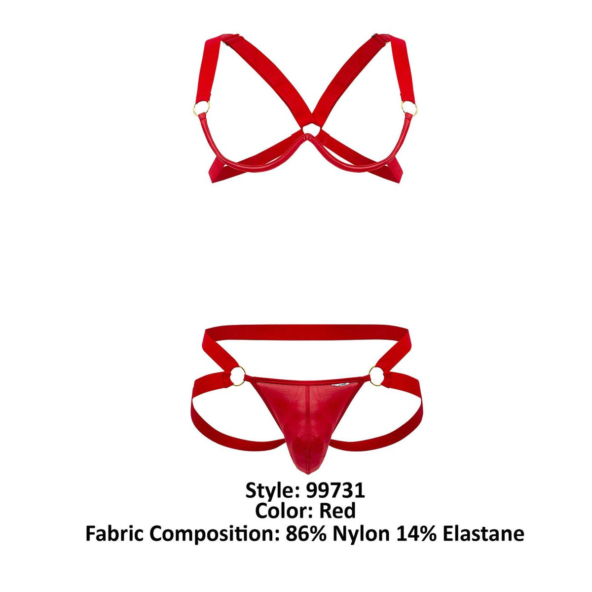 CandyMan Men's Underwear 99731 Harness-Bra Two Piece Set Color Red