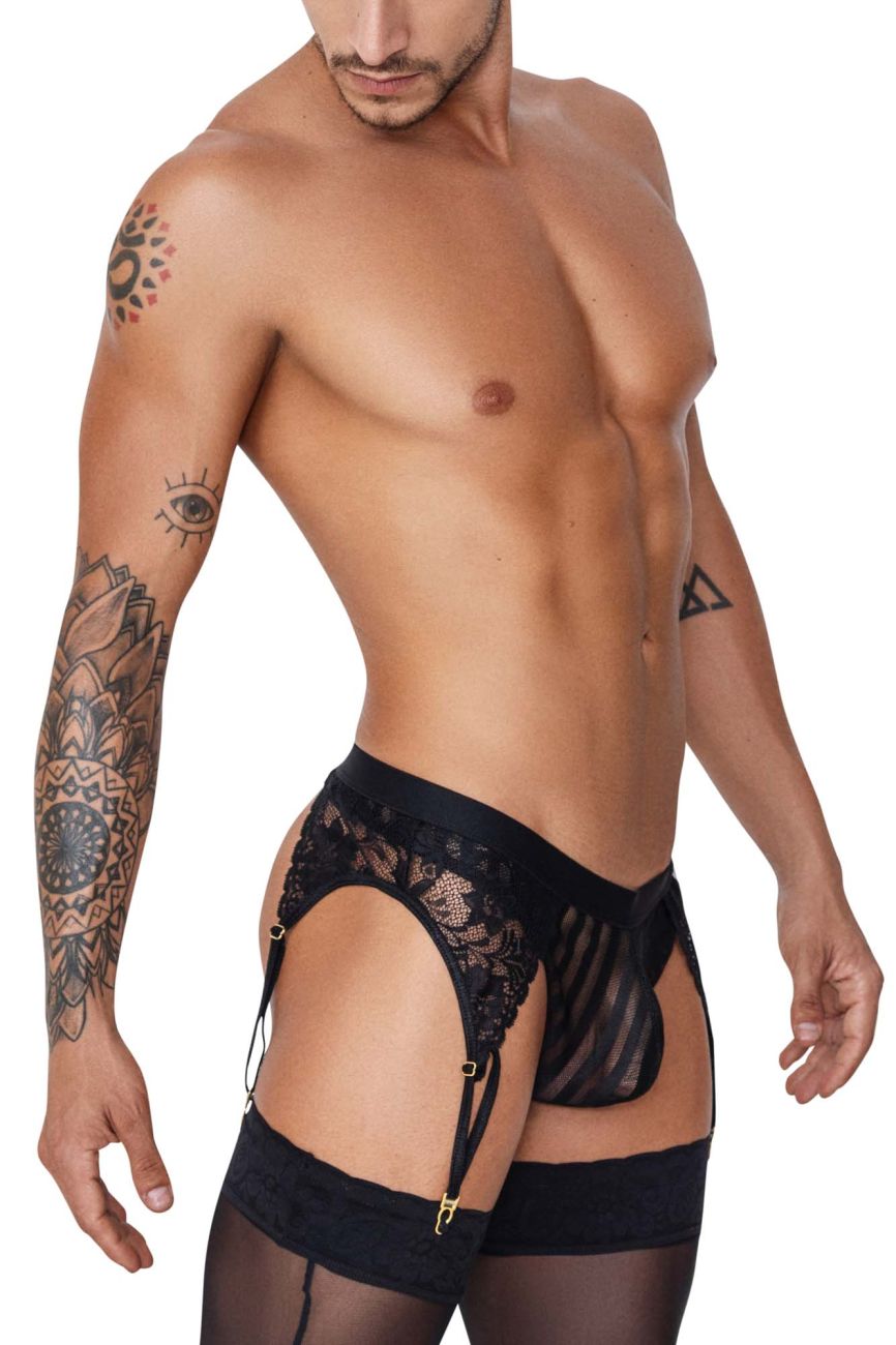 CandyMan Men's Underwear 99766 Garter Thongs Color Black