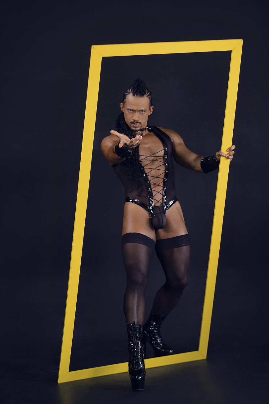 CandyMan Men's Underwear 99774 Gladiator Bodysuit Color Black