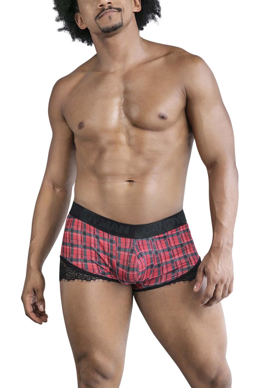 CandyMan Men's Underwear 99821 Back to School Trunks Color Red Plaid