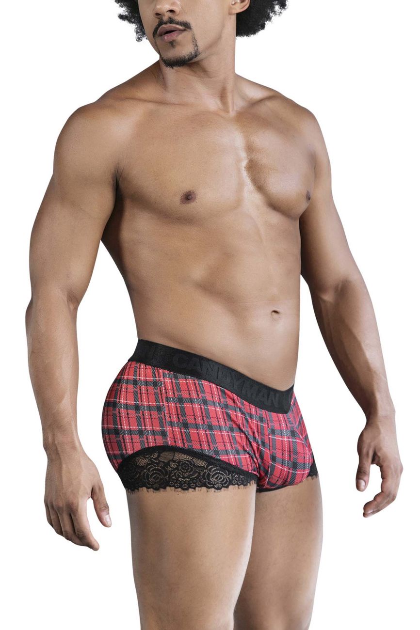 CandyMan Men's Underwear 99821 Back to School Trunks Color Red Plaid