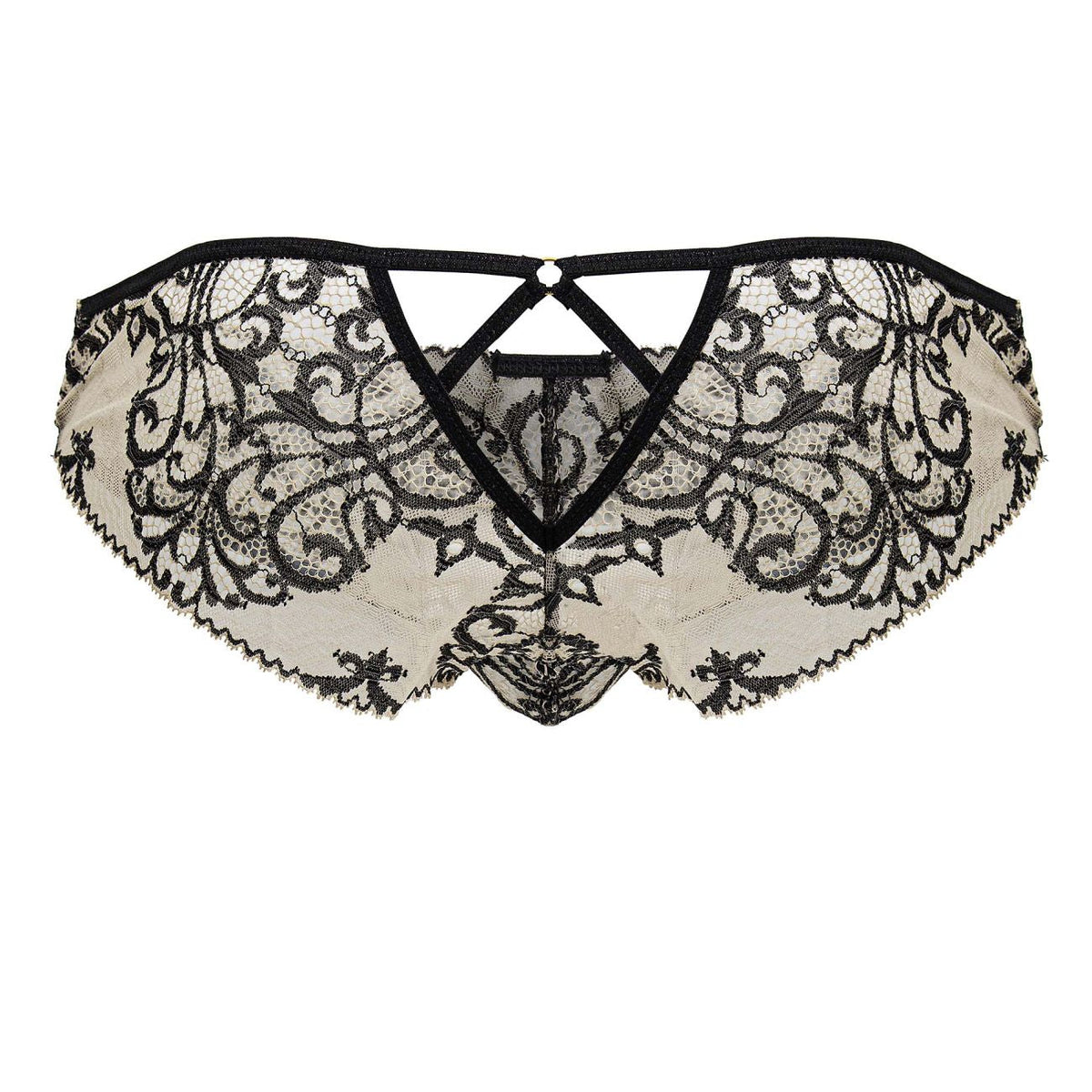 CandyMan Men's Underwear 99830 Lace Briefs Color Nude-Black