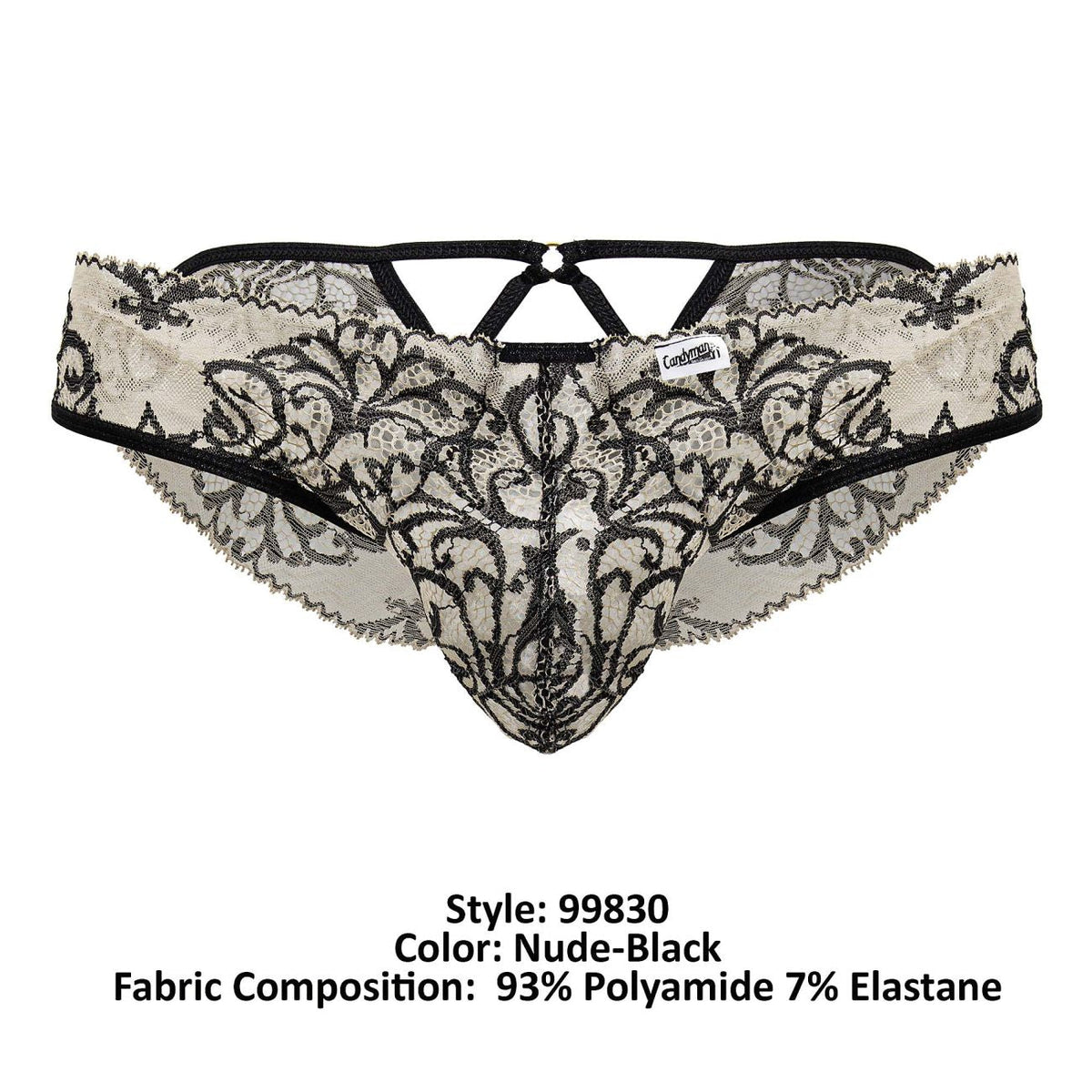 CandyMan Men's Underwear 99830 Lace Briefs Color Nude-Black