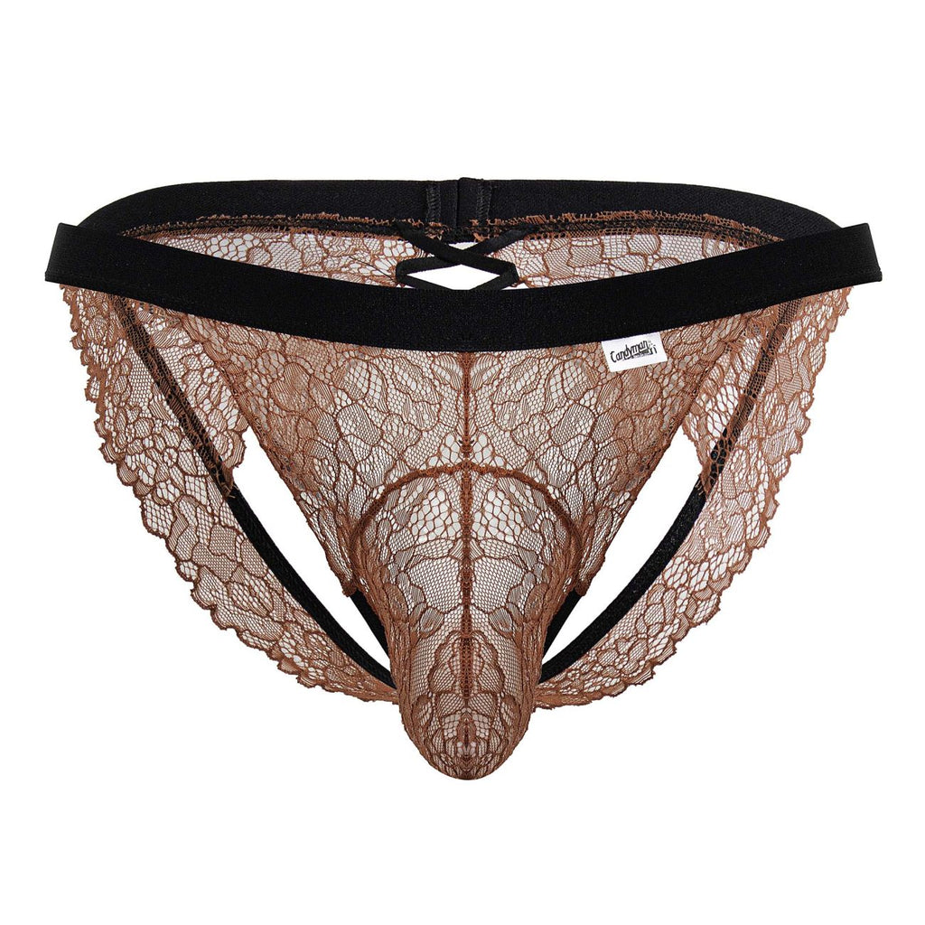 CandyMan Men's Underwear 99853 Lace Jockstrap Color Black-Terracotta