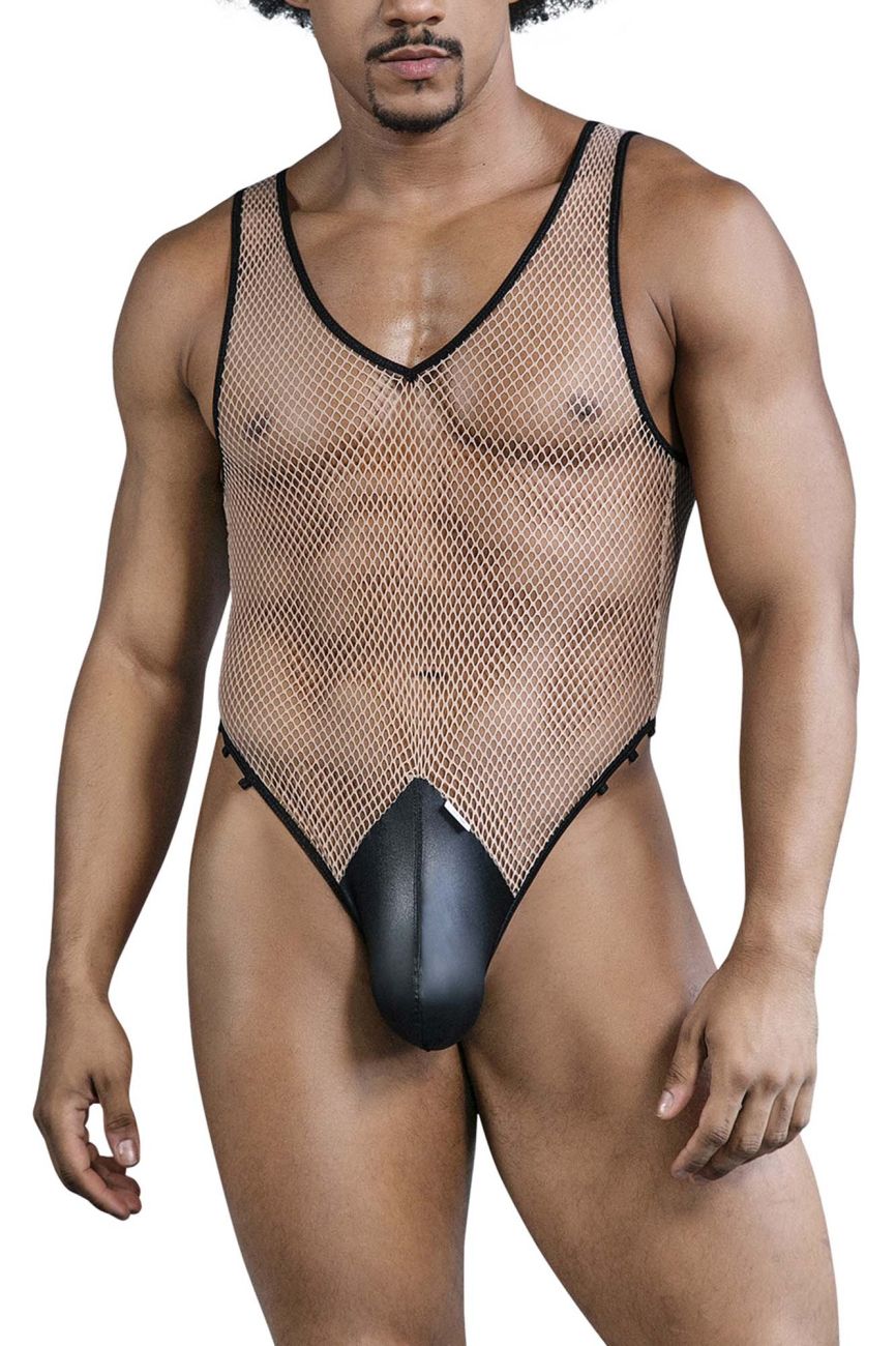 CandyMan Men's Underwear 99858 Fishnet Bodysuit Color Beige-Black