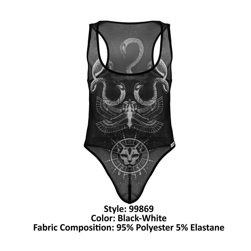 CandyMan Men's Underwear 99869 Egyptian Bodysuit Color Black-White