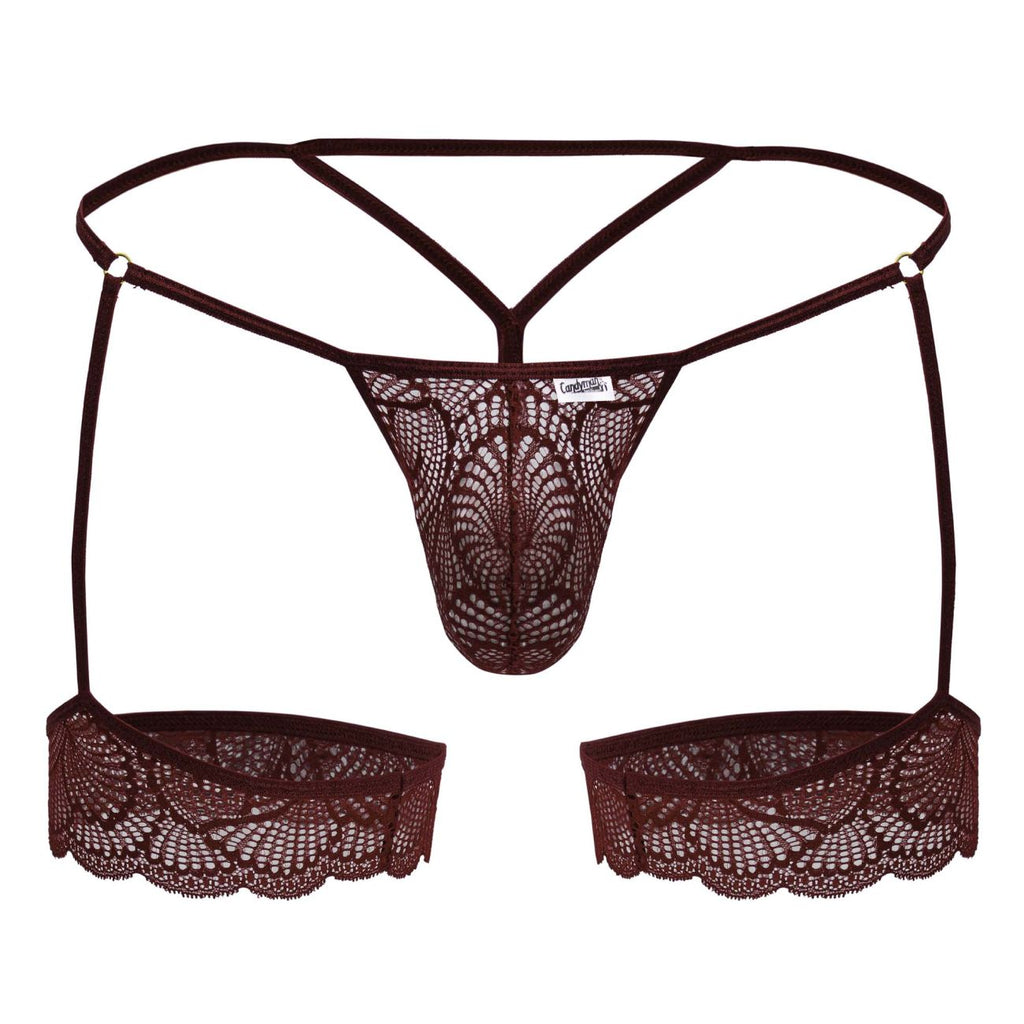 CandyMan Men's Underwear 99906 Garter Lace Thongs Color Burgundy