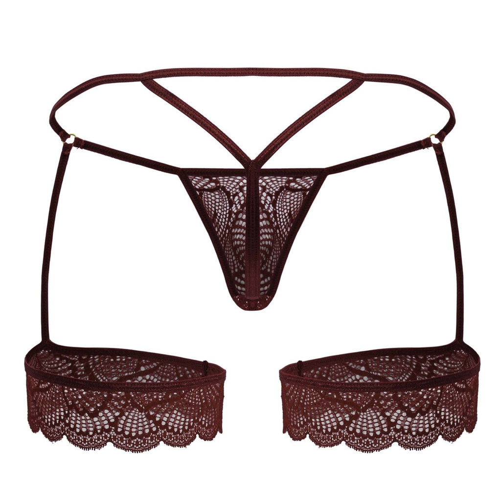 CandyMan Men's Underwear 99906 Garter Lace Thongs Color Burgundy