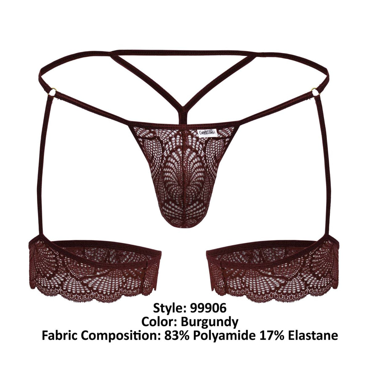 CandyMan Men's Underwear 99906 Garter Lace Thongs Color Burgundy
