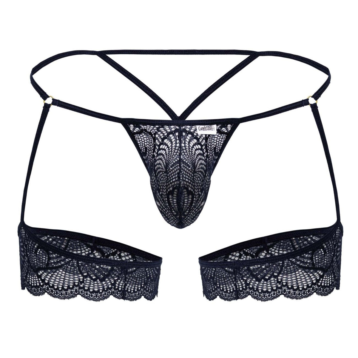 CandyMan Men's Underwear 99906 Garter Lace Thongs Color Navy