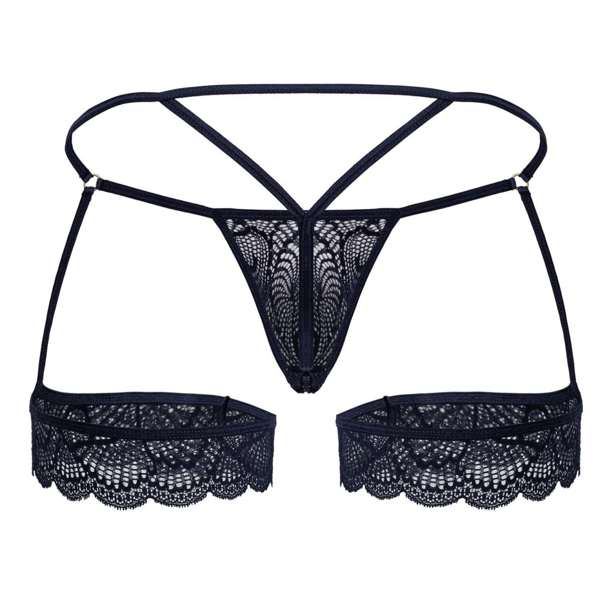 CandyMan Men's Underwear 99906 Garter Lace Thongs Color Navy