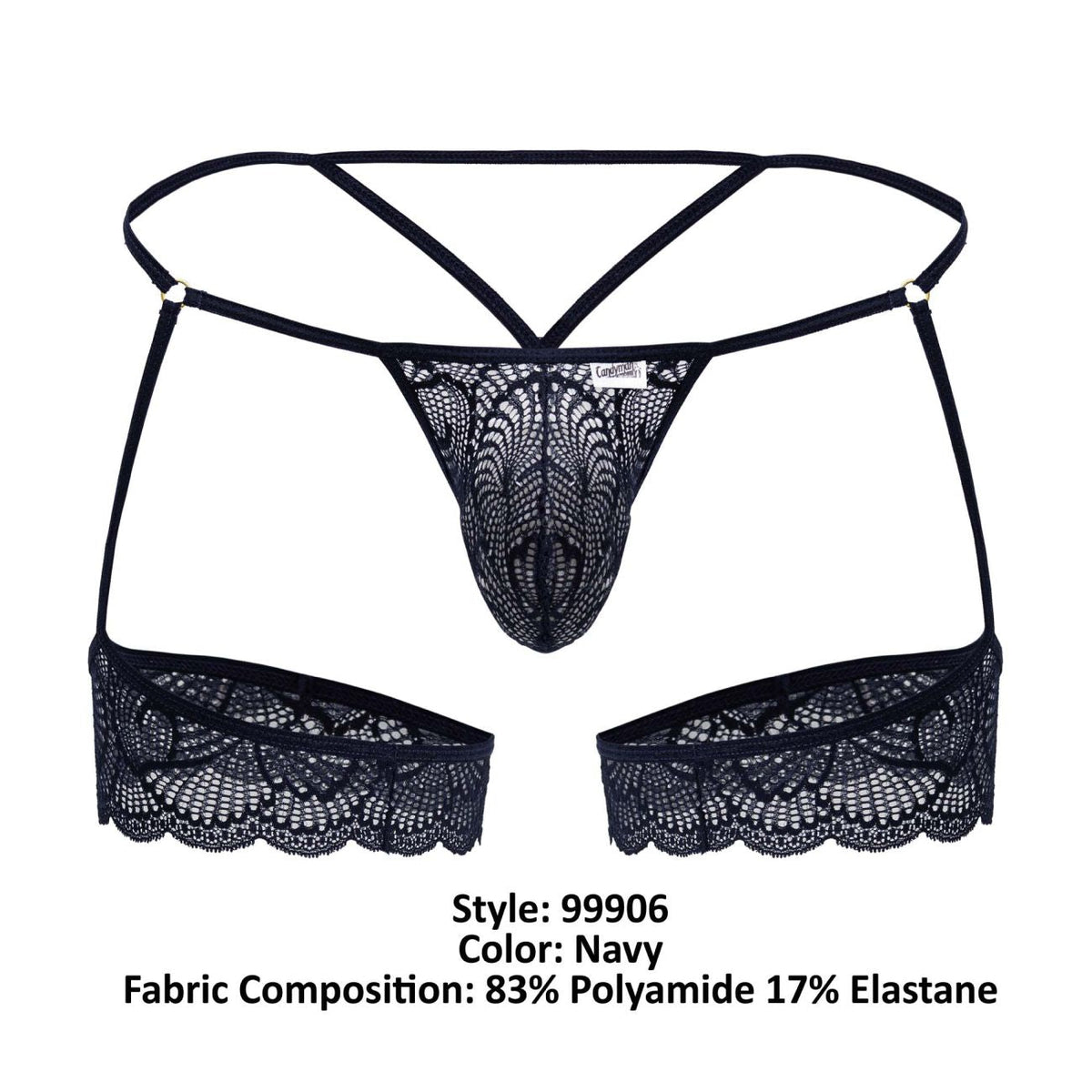 CandyMan Men's Underwear 99906 Garter Lace Thongs Color Navy