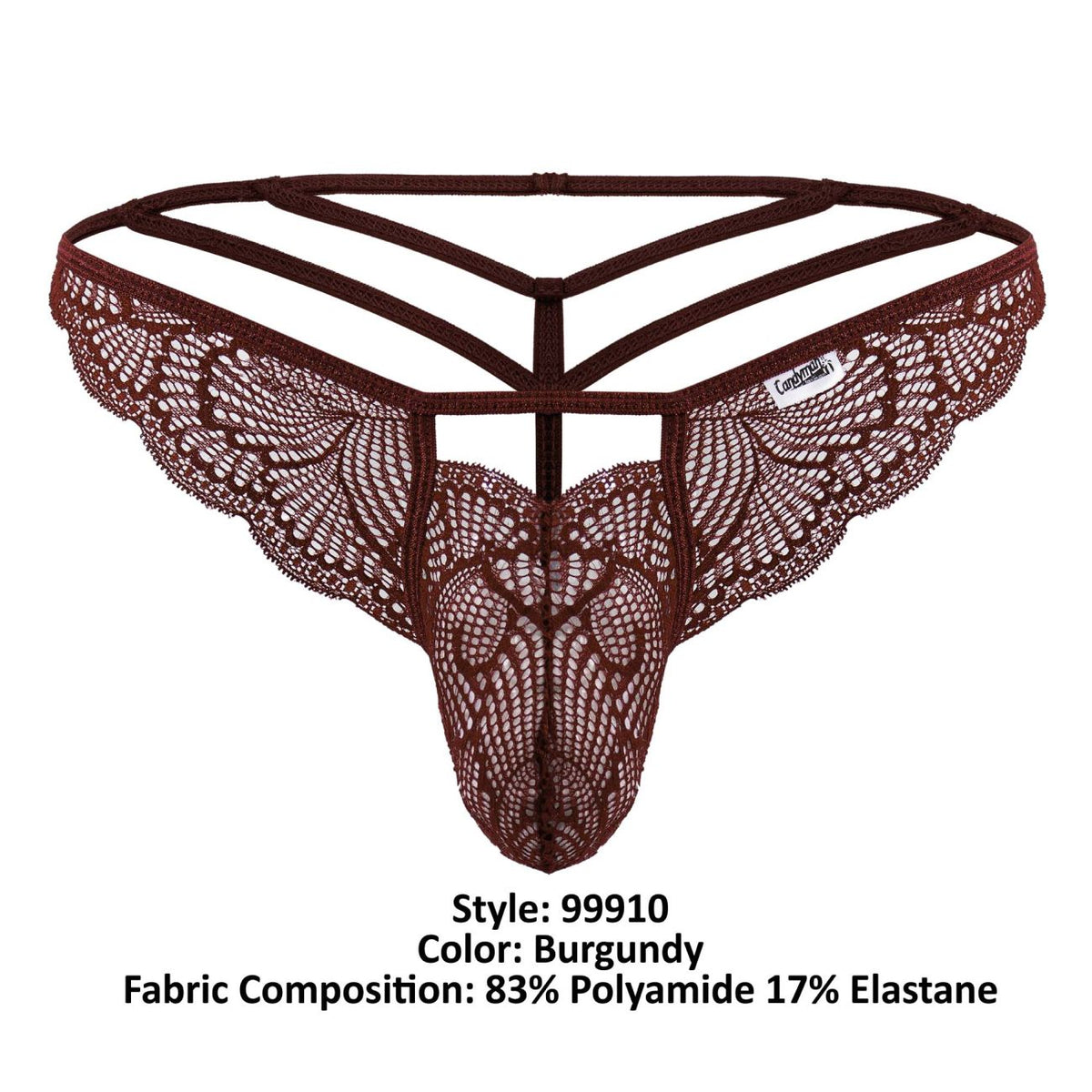 CandyMan Men's Underwear 99910 Lace Thongs Color Burgundy
