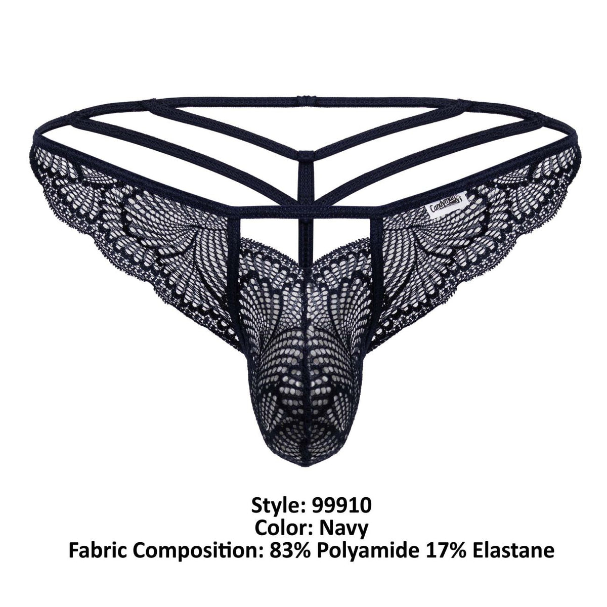 CandyMan Men's Underwear 99910 Lace Thongs Color Navy