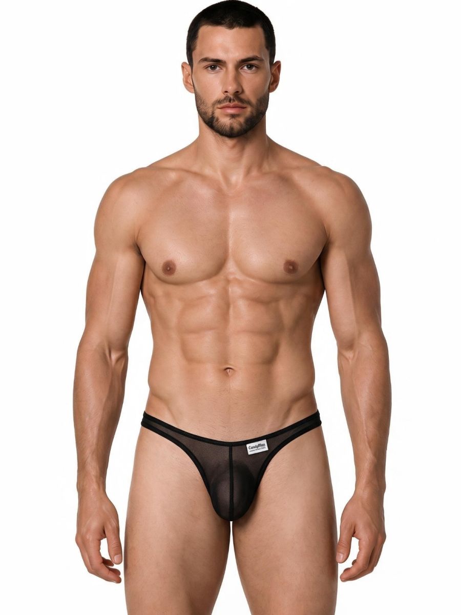 CandyMan 99954 Men's Underwear Sheer Mesh Thongs Color Black Mesh