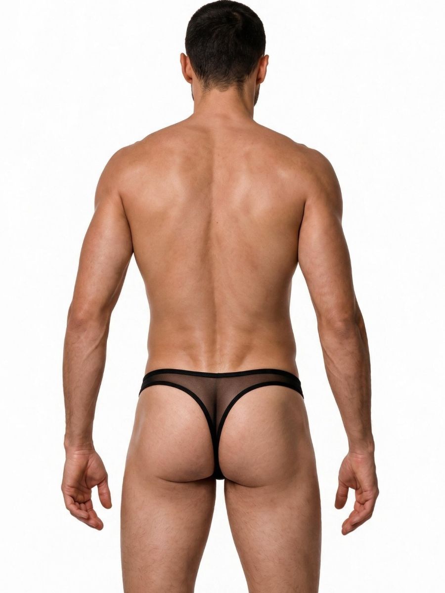 CandyMan 99954 Men's Underwear Sheer Mesh Thongs Color Black Mesh