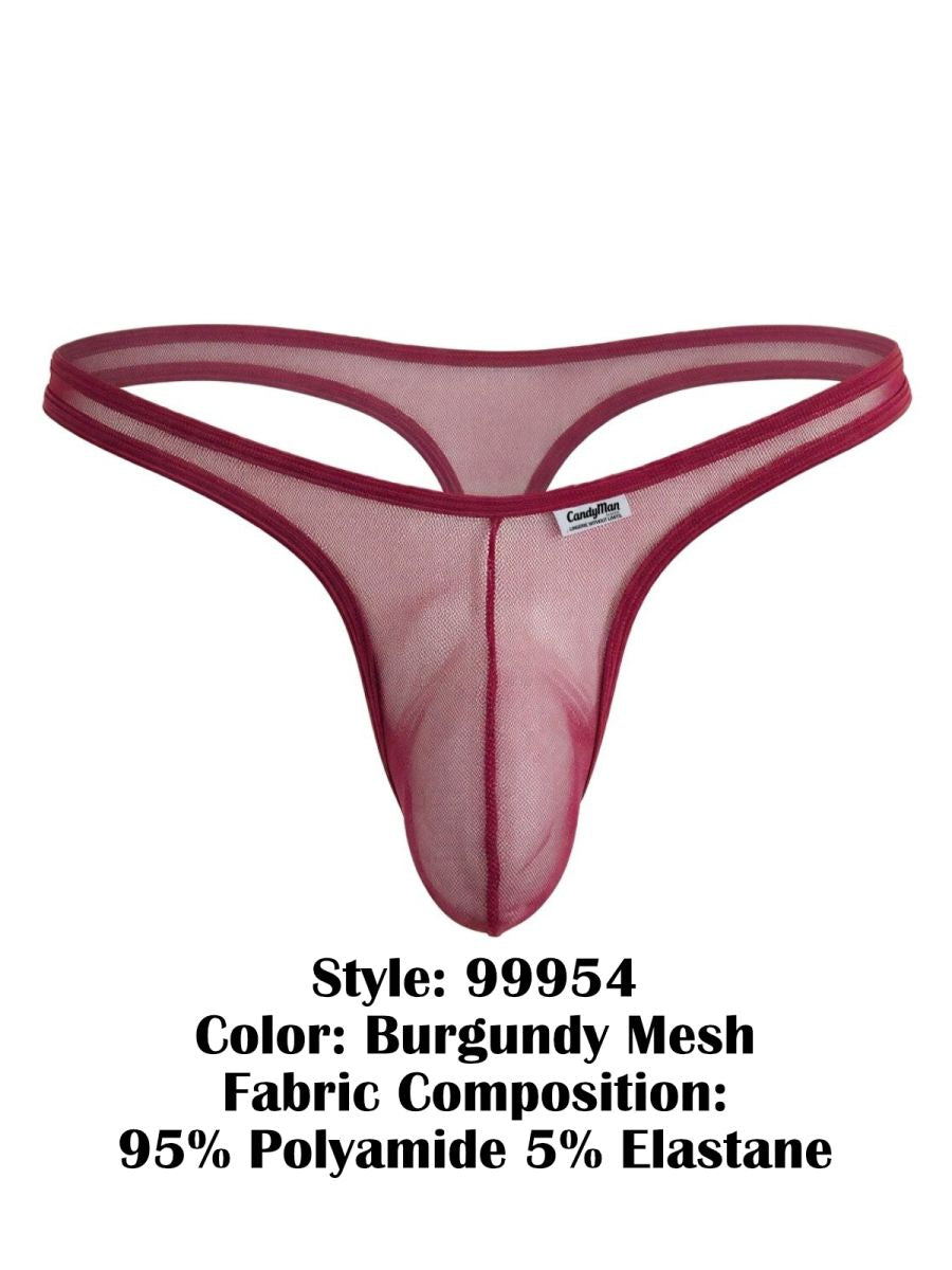 CandyMan 99954 Men's Underwear Sheer Mesh Thongs Color Burgundy Mesh