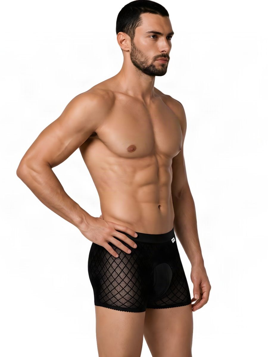 CandyMan 99962 Men's Underwear Sheer Geometric Mesh Boxer Briefs Color Black