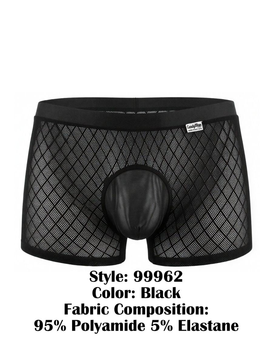 CandyMan 99962 Men's Underwear Sheer Geometric Mesh Boxer Briefs Color Black