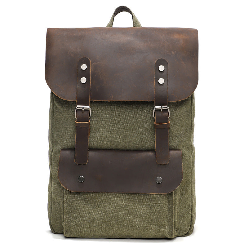 Canvas And Leather Backpack Vintage Waxed Canvas Travel Backpack Waterproof Flap Cover Canvas Laptop Backpack Camera Backpack