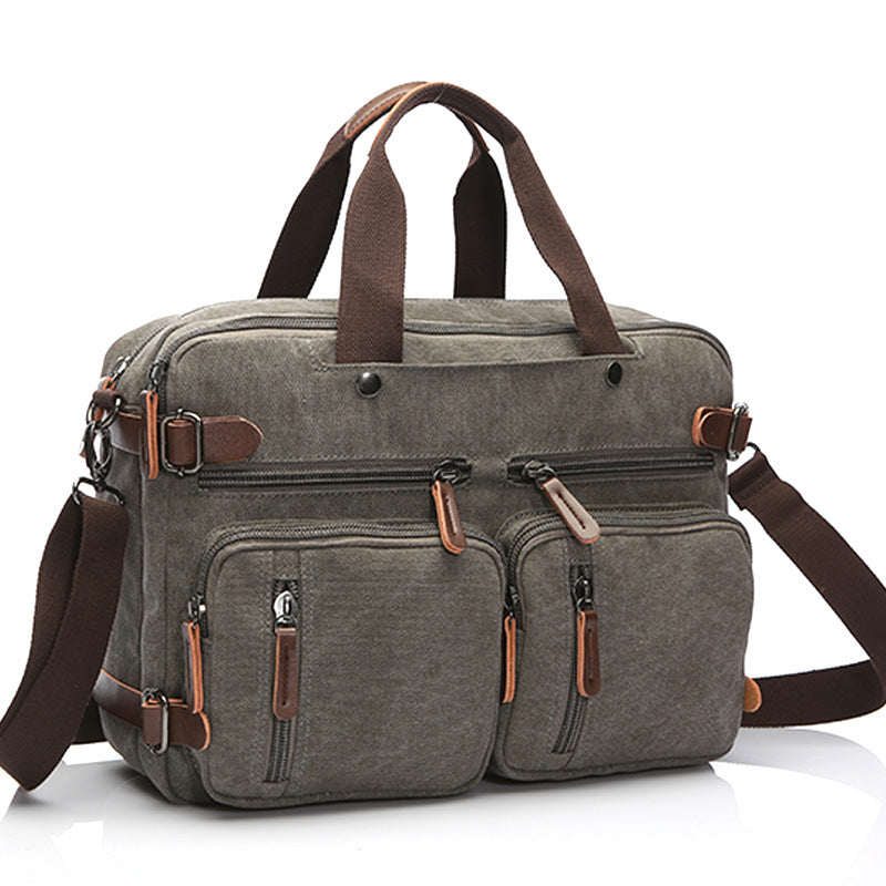 Canvas Briefcase Mens Canvas Messenger Bag Shoulder Laptop Bag Convertible Backpack