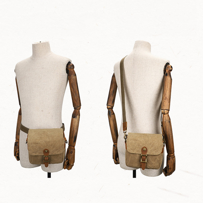 Canvas With Leather Camera Bag Waxed Canvas DSLR Camera Bag Waterproof Vintage Crossbody Messenger Bag QSMK-67