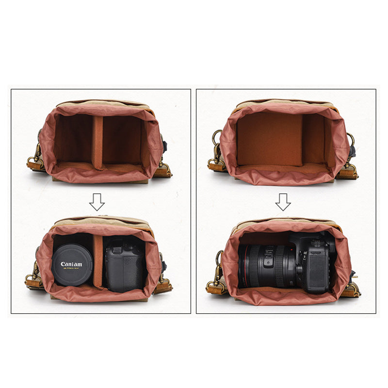 Canvas With Leather Camera Bag Waxed Canvas DSLR Camera Bag Waterproof Vintage Crossbody Messenger Bag QSMK-67