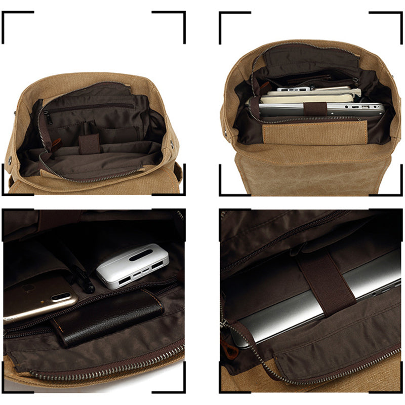 Canvas With Leather Travel Backpack Canvas And Full Grain Leather Rucksack Canvas Laptop Backpack YS138