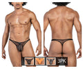 Clever Moda Men's Underwear 100008 3PK Autralian Latin Thongs Color Black-Orange-Black