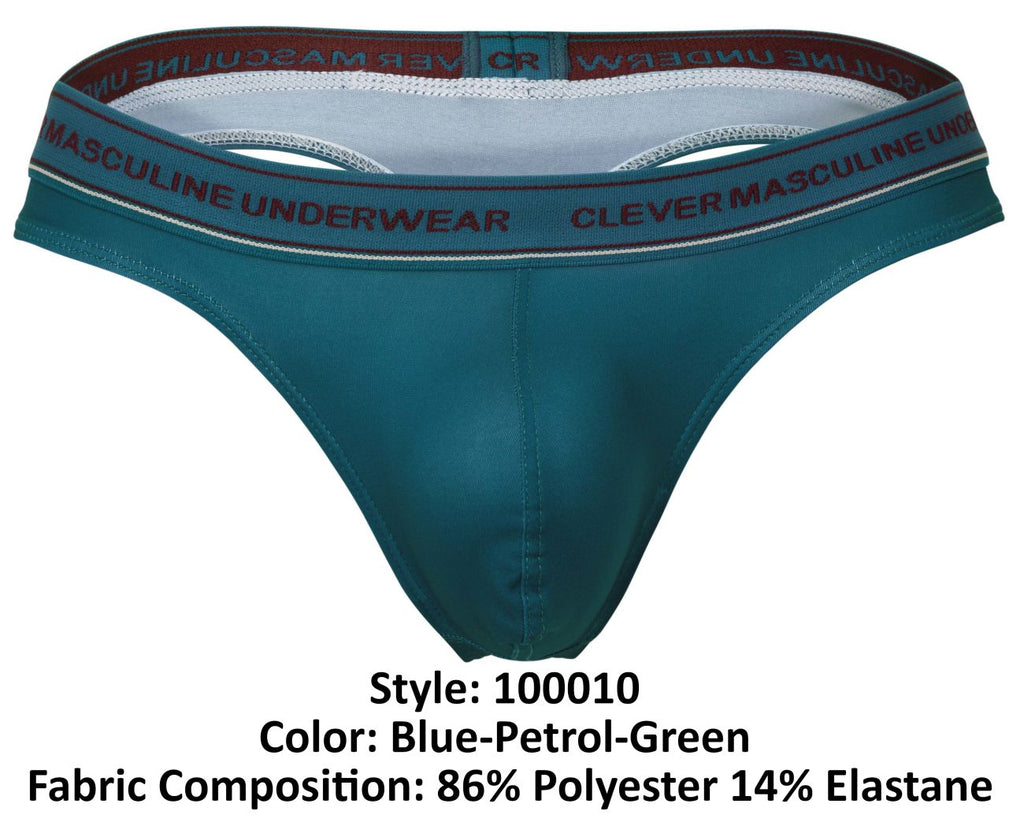 Clever Moda Men's Underwear 100010 3PK Australian Latin Thongs Color Blue-Petrol-Green