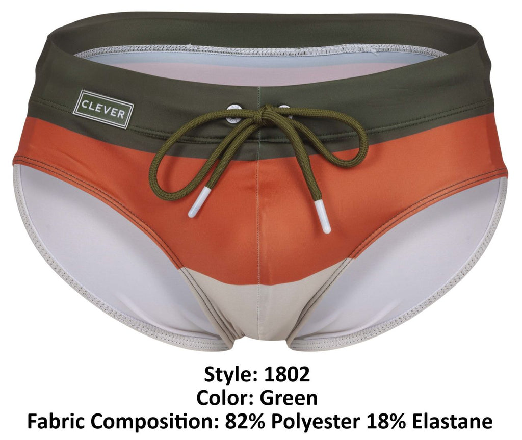 Clever Moda Men's swimwear 1802 Wave Swim Briefs Color Green