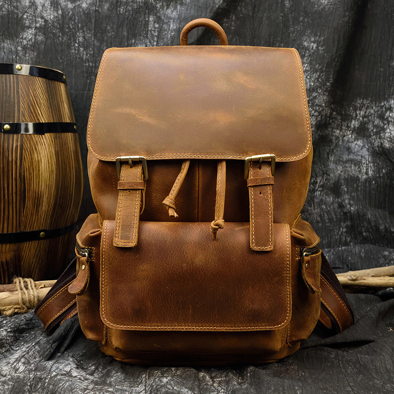 Crazy Horse Leather Backpack Laptop Backpack Travel Backpack Mens Rucksack