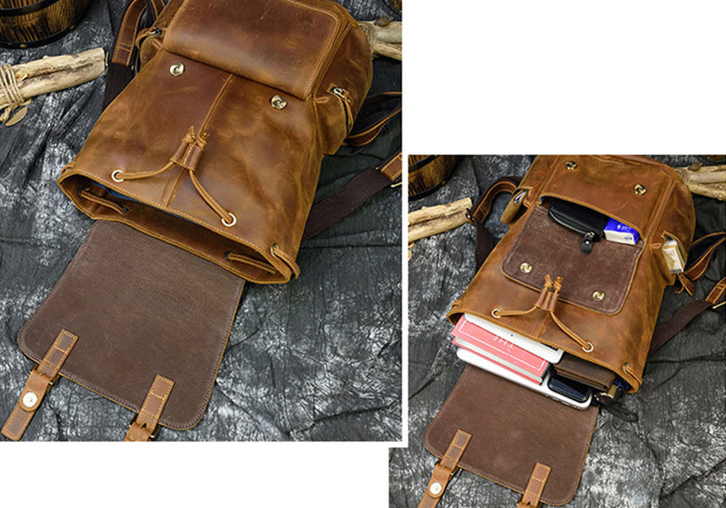 Crazy Horse Leather Backpack Laptop Backpack Travel Backpack Mens Rucksack