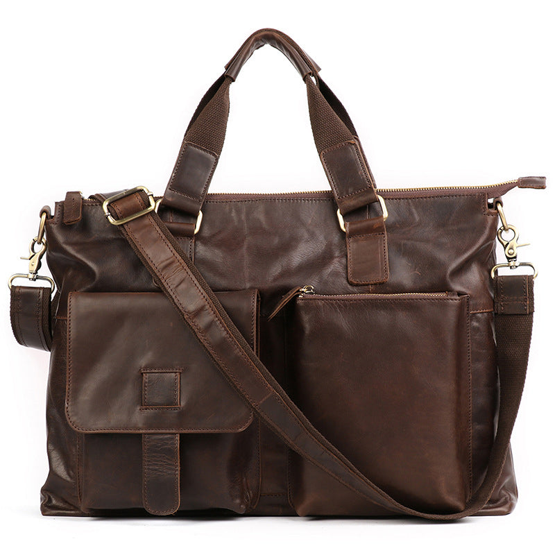 Crazy Horse Leather Briefcase Retro Tote Bag Handmade Shoulder Messenger Bag