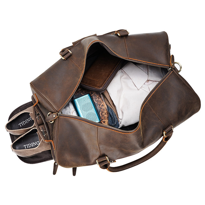 Crazy Horse Leather Duffle Bag Handmade Mens Leather Travel Bag Leather Tote Luggage Bag