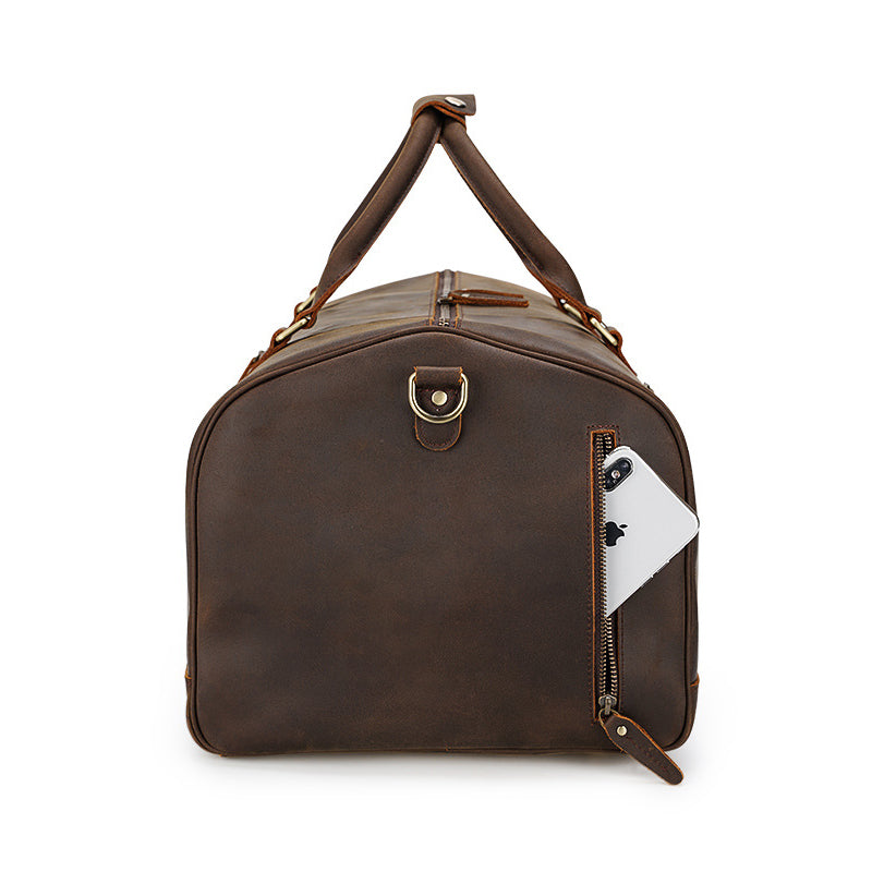 Crazy Horse Leather Duffle Bag Handmade Mens Leather Travel Bag Leather Tote Luggage Bag