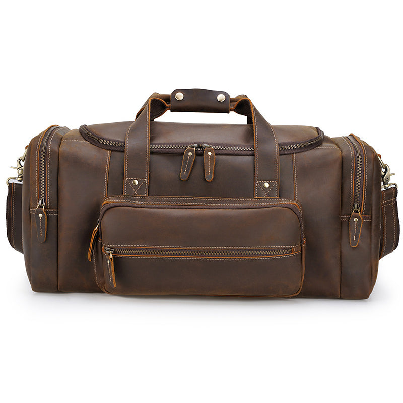 Men's Handmade Crazy Horse Leather Duffle, Vintage Travel Bag