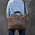 Crazy Horse Leather Large Briefcase Men Tote Bag Vintage Shoulder Messenger Bag