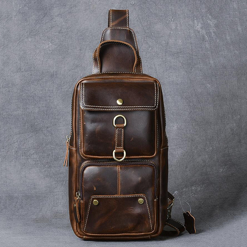 Crazy Horse Leather Men Chest Bag Handmade Chest Pack Vintage Messenger Bag ESS2585