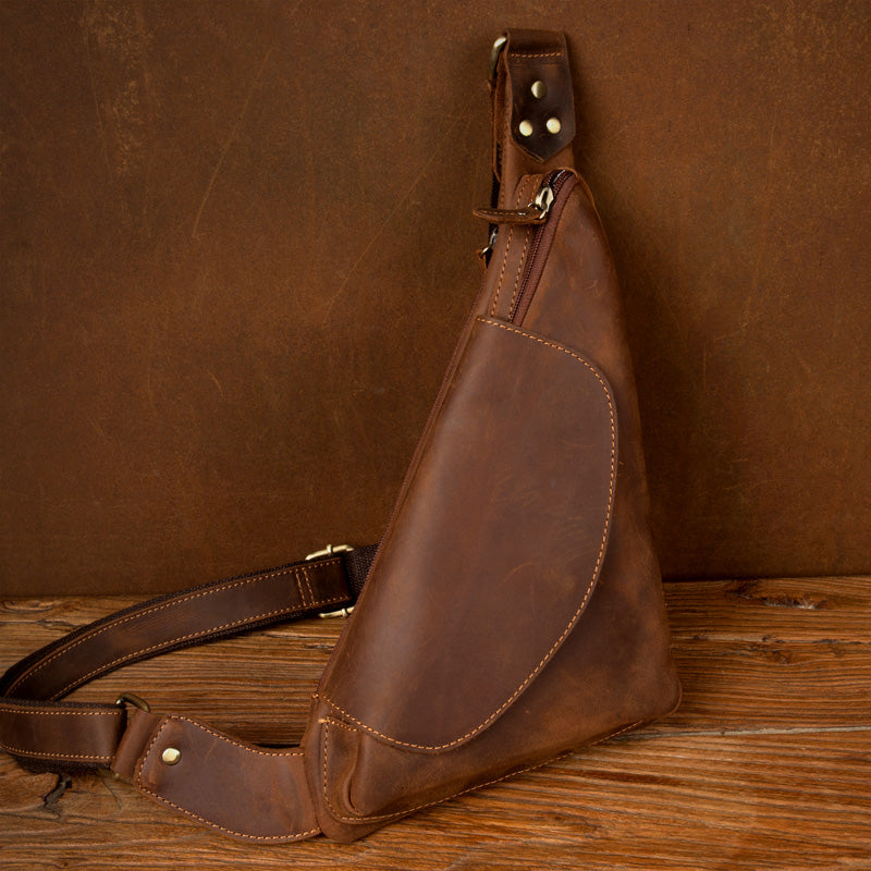 Crazy Horse Leather Men Chest Pack Leather Shoulder Bag Men Messenger Bag Chest Bag
