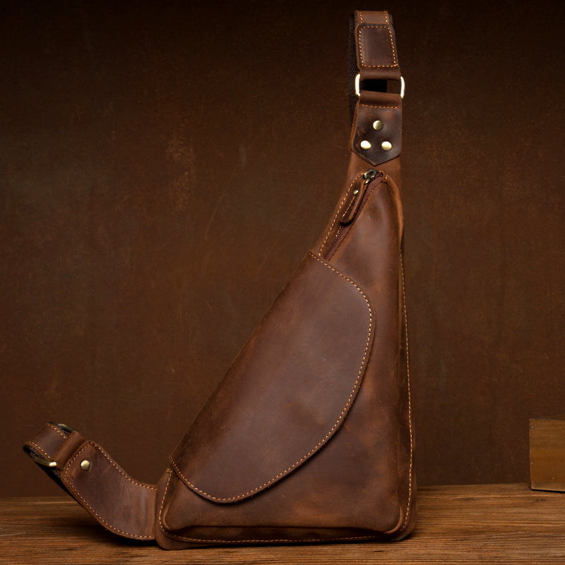 Crazy Horse Leather Men Chest Pack Leather Shoulder Bag Men Messenger Bag Chest Bag