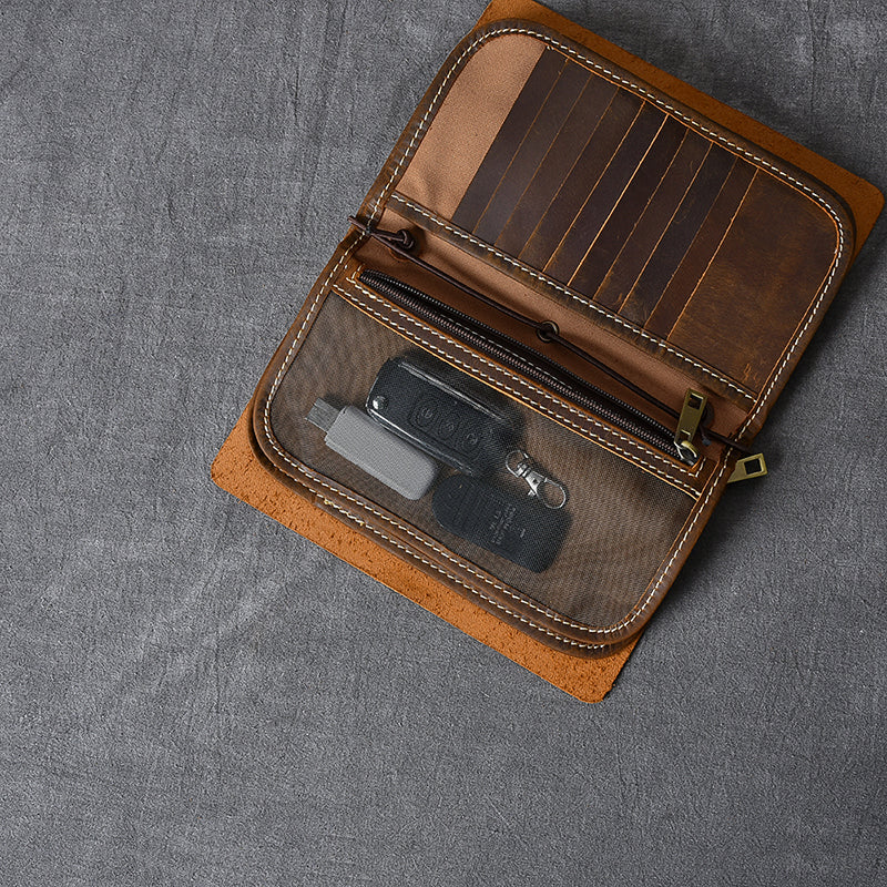 Crazy Horse Leather Men Clutch Vintage Mobile Phone Wallet Card Holder Clutch ESS228