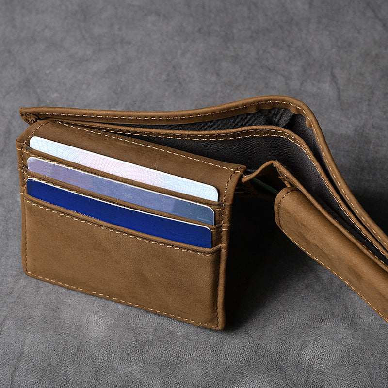 Crazy Horse Leather Short Wallet Small Card Holder Wallet Vintage Short Money Purse ESS88