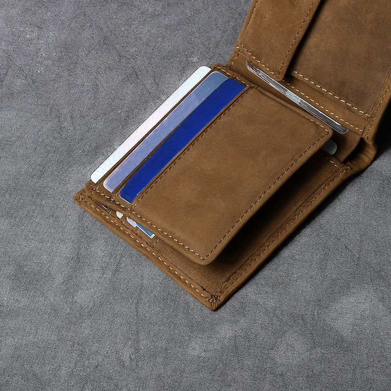 Crazy Horse Leather Short Wallet Small Card Holder Wallet Vintage Short Money Purse ESS88