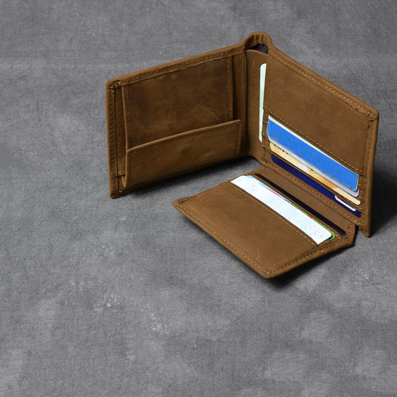 Crazy Horse Leather Short Wallet Small Card Holder Wallet Vintage Short Money Purse ESS88