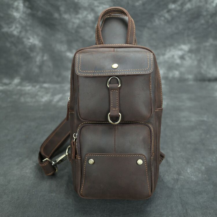 Crazy Horse Leather Men Chest Bag Handmade Chest Pack Vintage Messenger Bag ESS2585