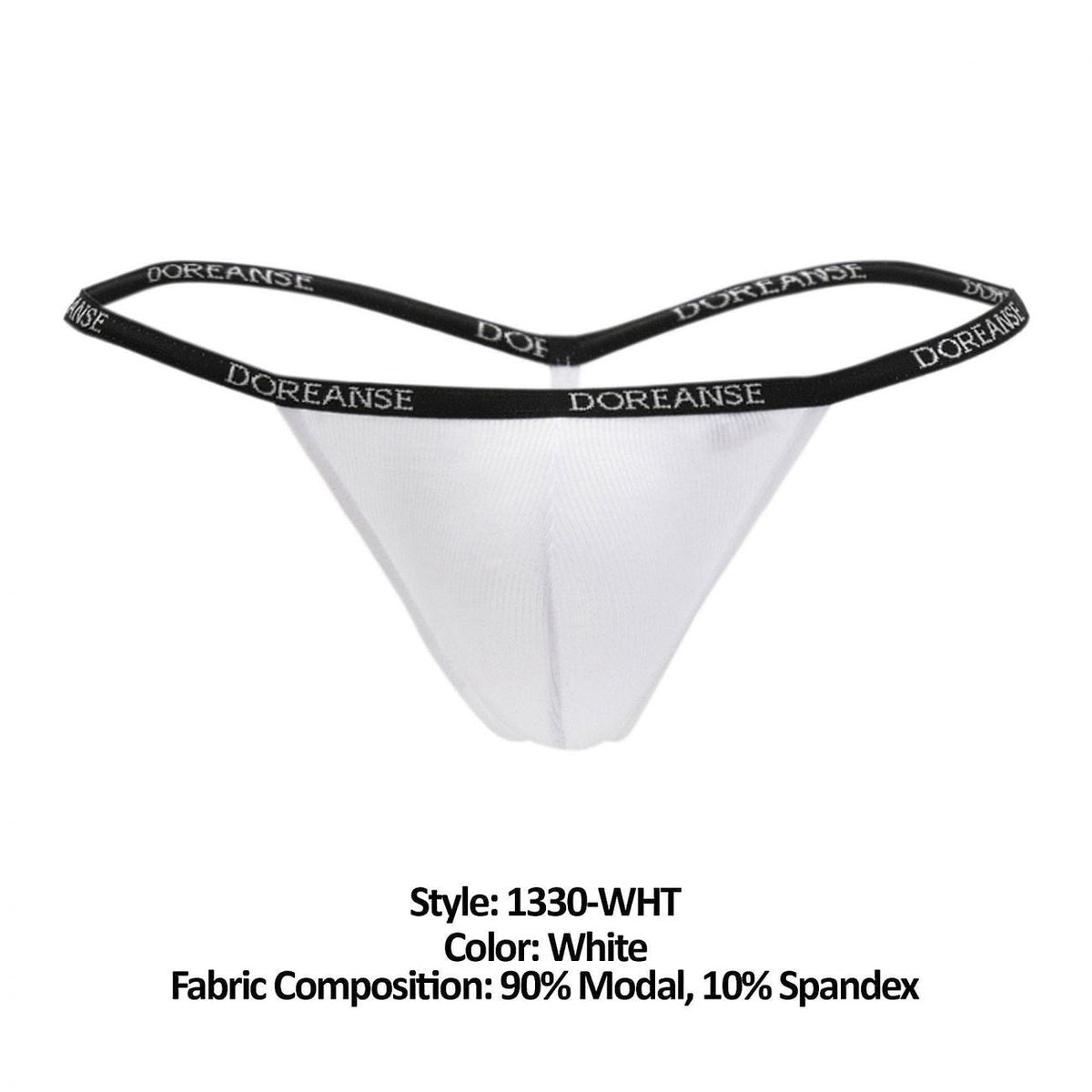 Doreanse Men's Underwear 1330-WHT Ribbed Modal T-thong Color White